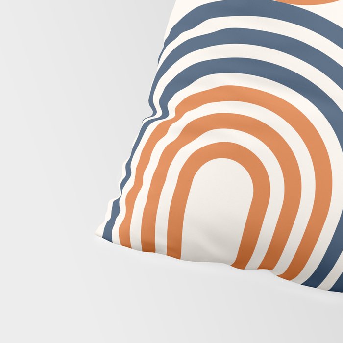 Mid Century Modern Geometric 450 in Navy Blue and Orange (Rainbow and Sun Abstraction) Pillow Sham Gallery Image 4