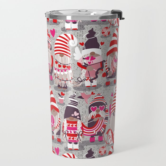 I gnome you more // grey background red and pink Valentine's Day gnomes and motifs Travel Mug Gallery Image 2