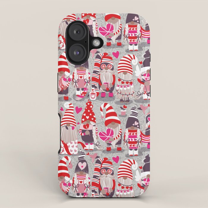 I gnome you more // grey background red and pink Valentine's Day gnomes and motifs iPhone Case Gallery Image 1