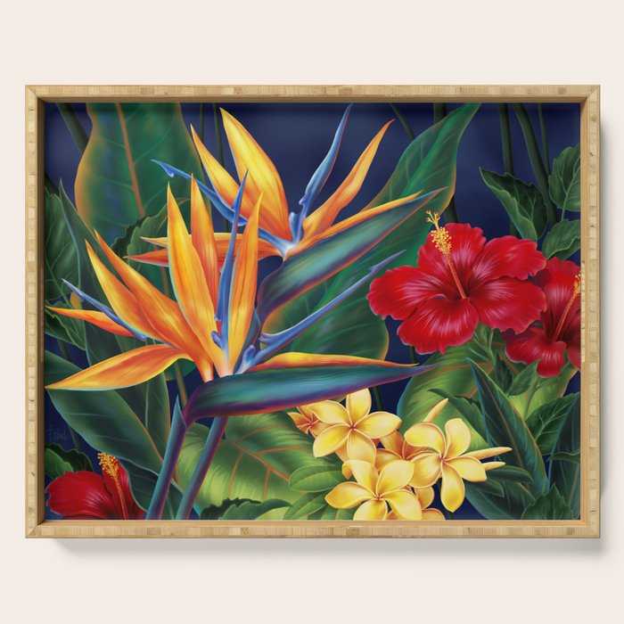 Tropical Paradise Hawaiian Floral Illustration Serving Tray Gallery Image 1