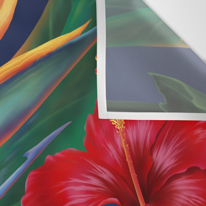 Tropical Paradise Hawaiian Floral Illustration Wall Tapestry Gallery Image 3