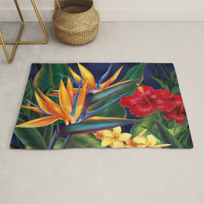 Tropical Paradise Hawaiian Floral Illustration Rug Gallery Image 1