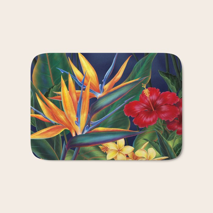Tropical Paradise Hawaiian Floral Illustration Bath Mat Gallery Image 1