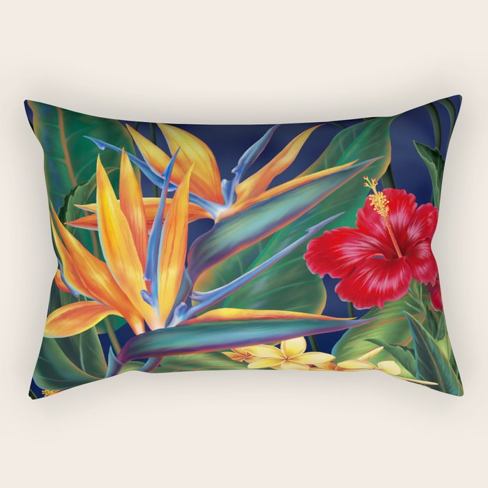 Tropical Paradise Hawaiian Floral Illustration Rectangular Pillow Gallery Image 1