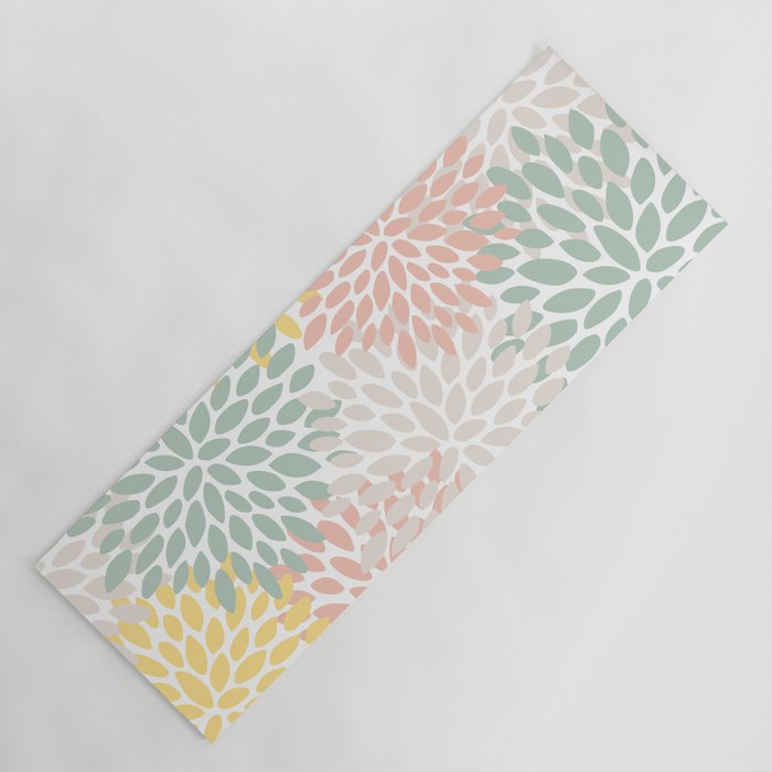 Festive, Abstract, Floral Prints, Coral, Green, Yellow Yoga Mat Gallery Image 1