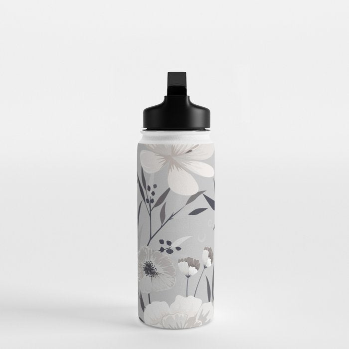 Modern, Boho, Floral Prints, Gray and White Water Bottle Gallery Image 3