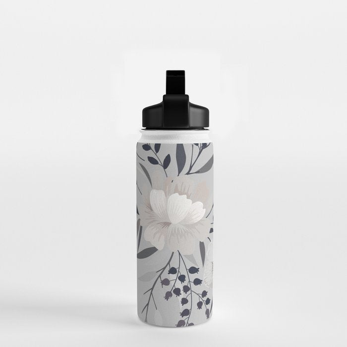 Modern, Boho, Floral Prints, Gray and White Water Bottle Gallery Image 2