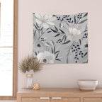 Modern, Boho, Floral Prints, Gray and White Wall Tapestry Gallery Image 2