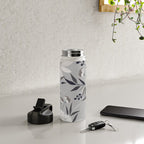 Modern, Boho, Floral Prints, Gray and White Water Bottle Gallery Image 4