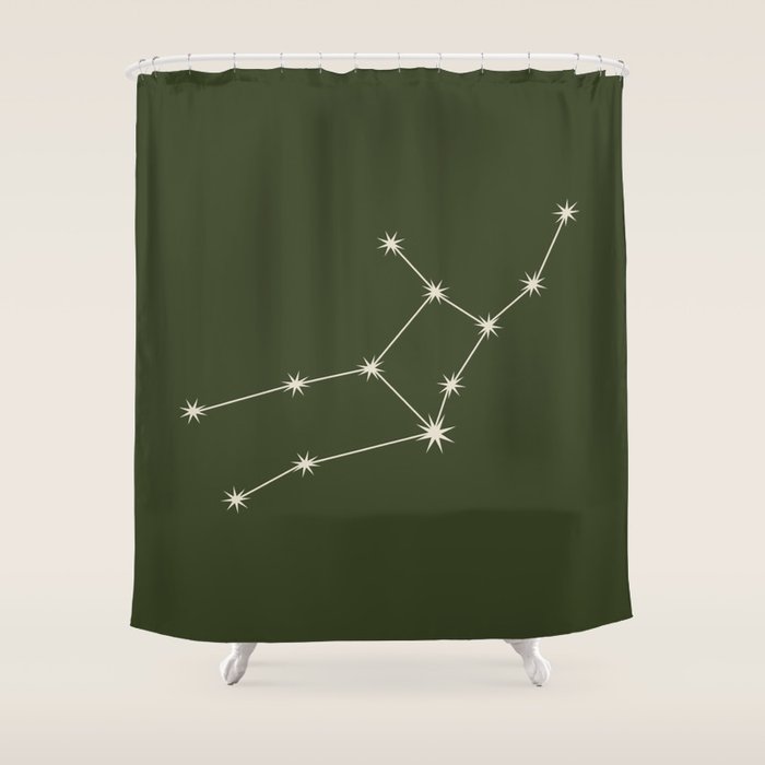 Virgo Zodiac Star Constellation Line Art Moss Green Shower Curtain Gallery Image 1