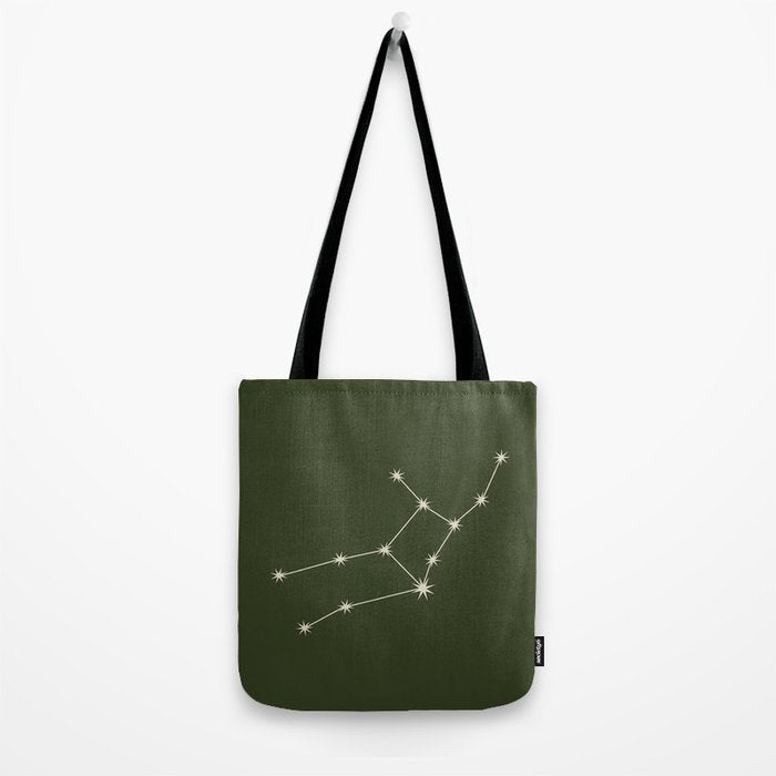 Virgo Zodiac Star Constellation Line Art Moss Green Tote Bag Gallery Image 2