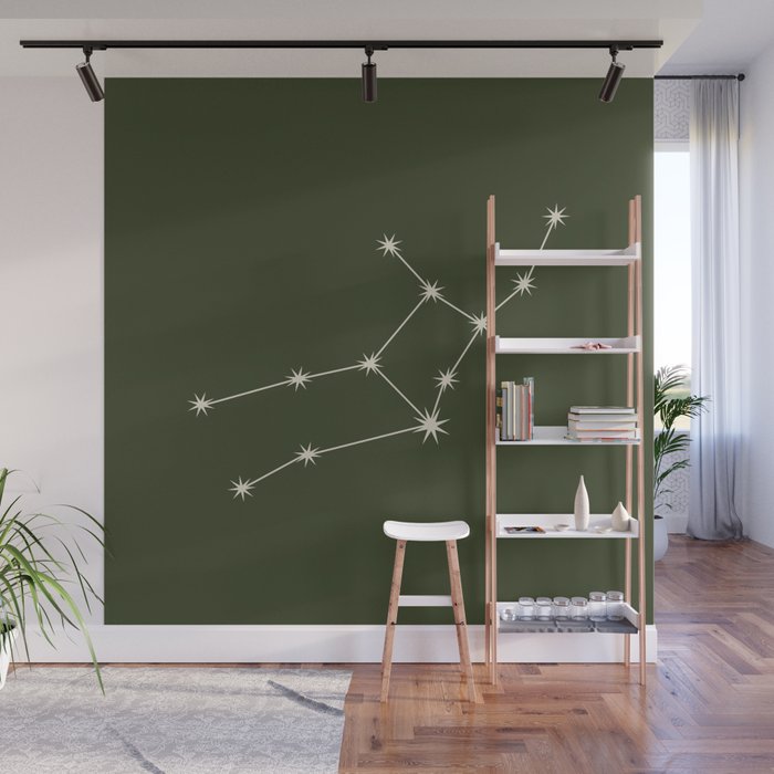 Virgo Zodiac Star Constellation Line Art Moss Green Wall Mural Gallery Image 1