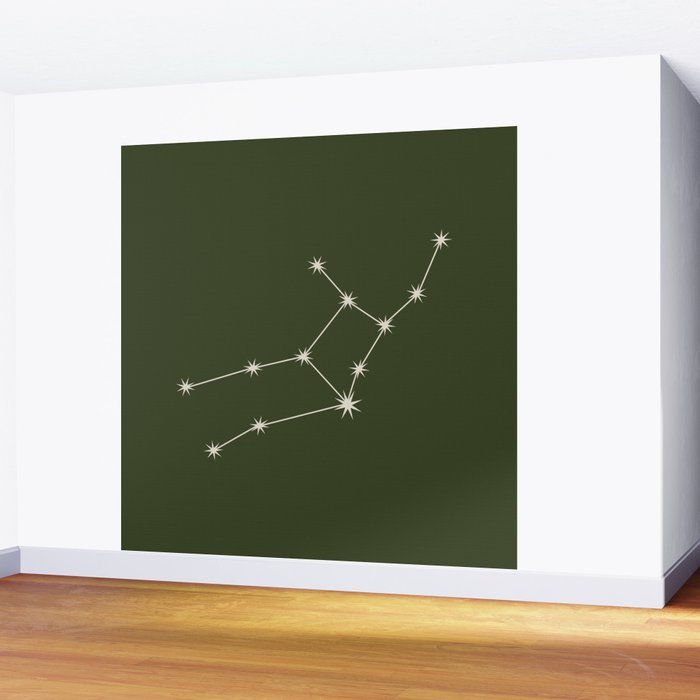 Virgo Zodiac Star Constellation Line Art Moss Green Wall Mural Gallery Image 2