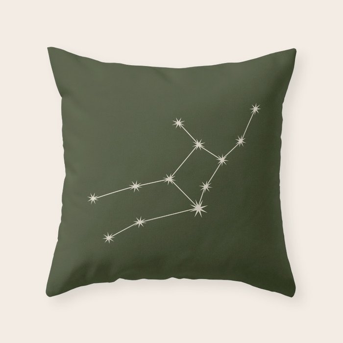 Virgo Zodiac Star Constellation Line Art Moss Green Throw Pillow Gallery Image 6