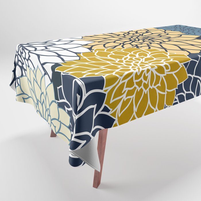Chrysanthemum Willow, Floral Prints, Blue and Yellow Tablecloth Gallery Image 1
