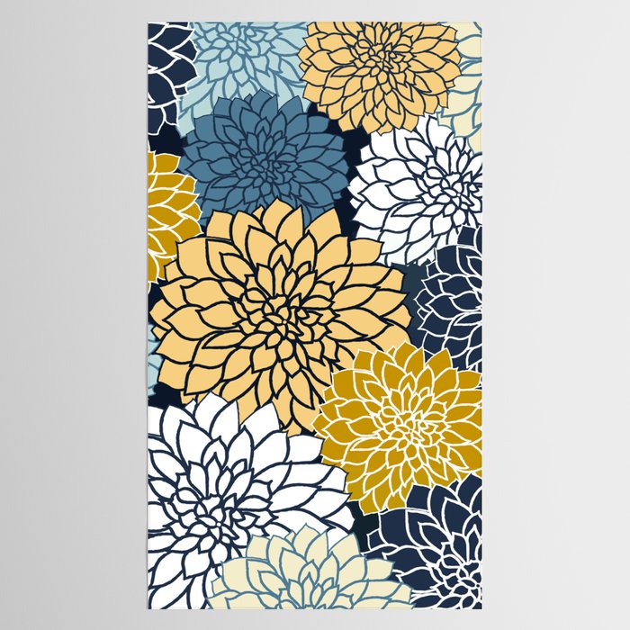 Chrysanthemum Willow, Floral Prints, Blue and Yellow Tablecloth Gallery Image 2