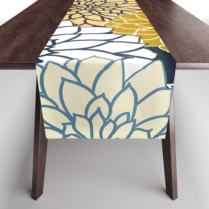 Chrysanthemum Willow, Floral Prints, Blue and Yellow Table Runner Gallery Image 1