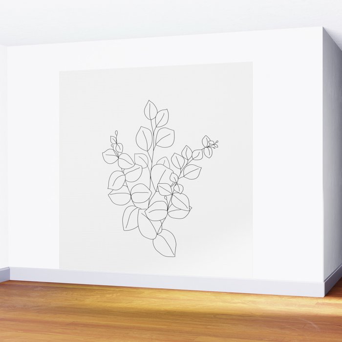 Minimalistic Eucalyptus  Line Art Wall Mural Gallery Image 2
