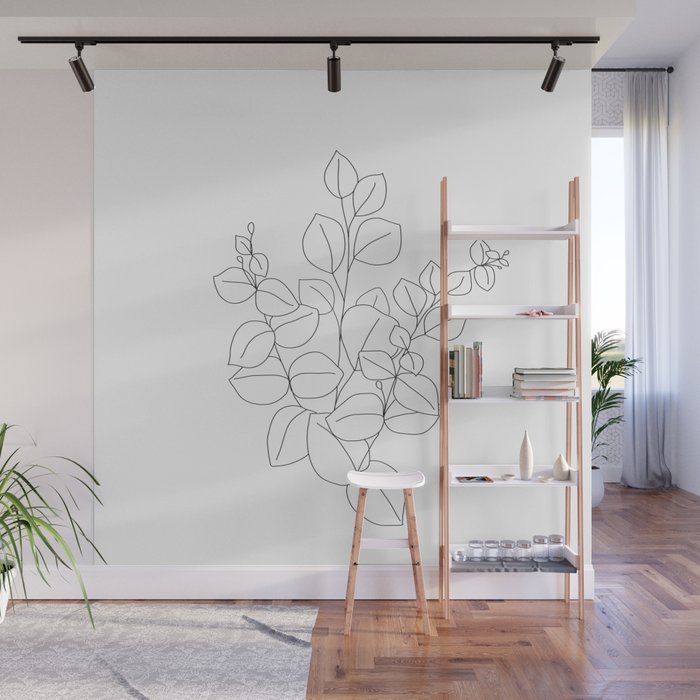Minimalistic Eucalyptus  Line Art Wall Mural Gallery Image 1