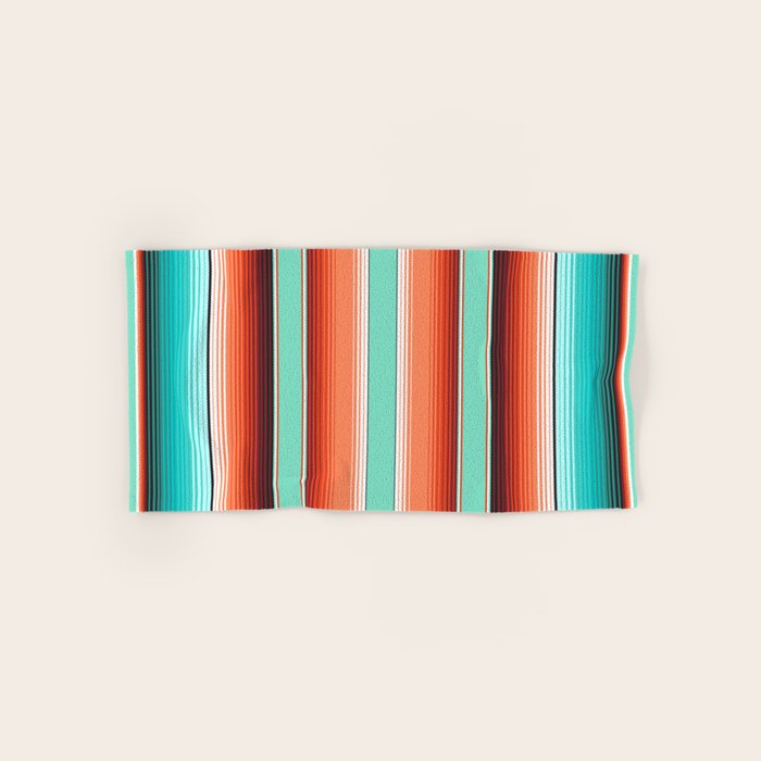 Teal Turquoise and Burnt Orange Southwest Serape Blanket Stripes Bath Towel Gallery Image 1