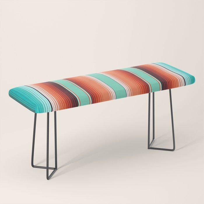 Teal Turquoise and Burnt Orange Southwest Serape Blanket Stripes Bench Gallery Image 1