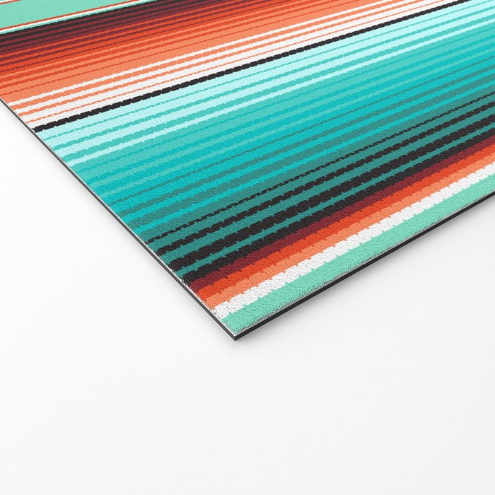 Teal Turquoise and Burnt Orange Southwest Serape Blanket Stripes Welcome Mat Gallery Image 2