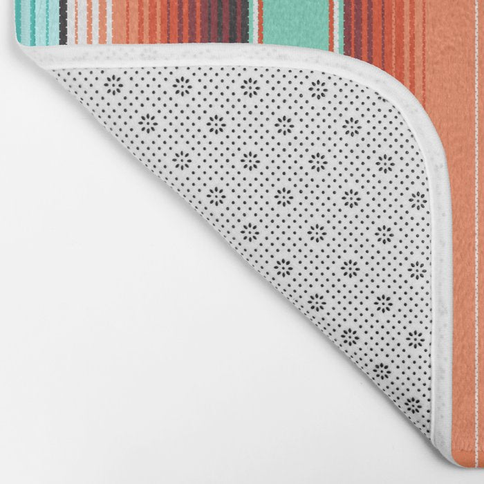 Teal Turquoise and Burnt Orange Southwest Serape Blanket Stripes Bath Mat Gallery Image 2