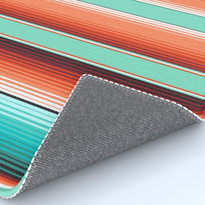 Teal Turquoise and Burnt Orange Southwest Serape Blanket Stripes Rug Gallery Image 4