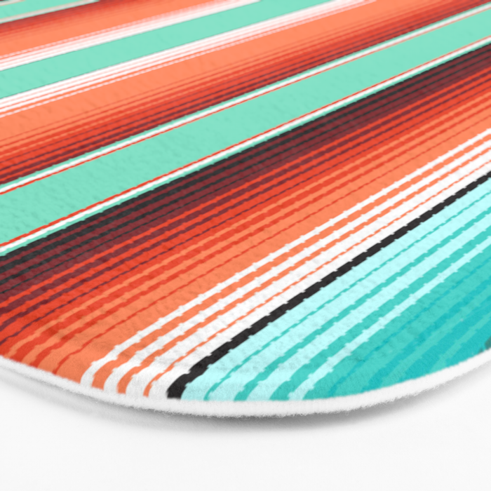 Teal Turquoise and Burnt Orange Southwest Serape Blanket Stripes Bath Mat Gallery Image 3
