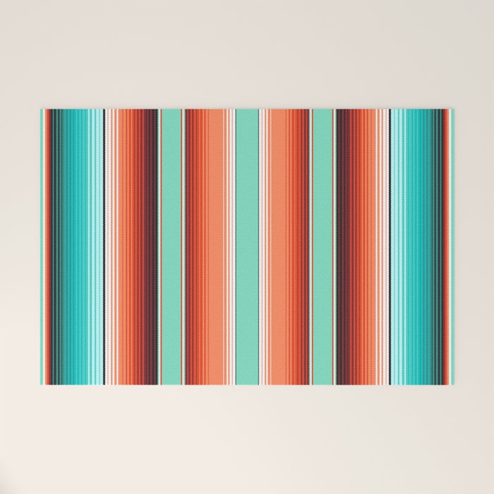 Teal Turquoise and Burnt Orange Southwest Serape Blanket Stripes Welcome Mat Gallery Image 1