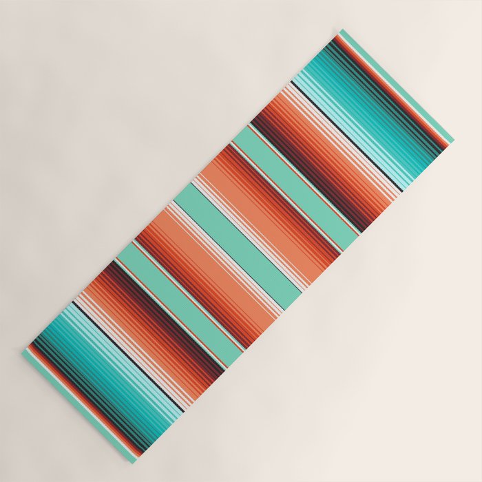 Teal Turquoise and Burnt Orange Southwest Serape Blanket Stripes Yoga Mat Gallery Image 1