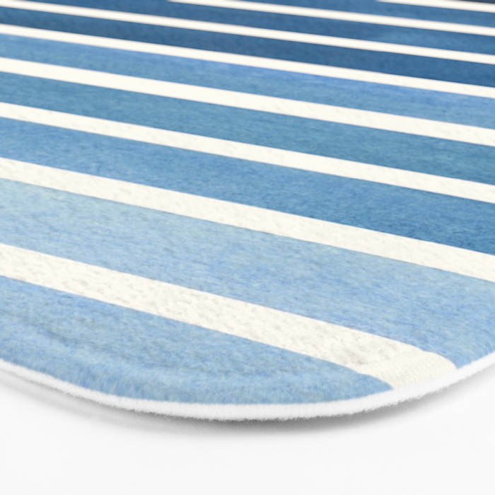 Watercolor Gouache Mid Century Modern Minimalist Colorful Green Blue Stripes Bath Mat Gallery Image 3