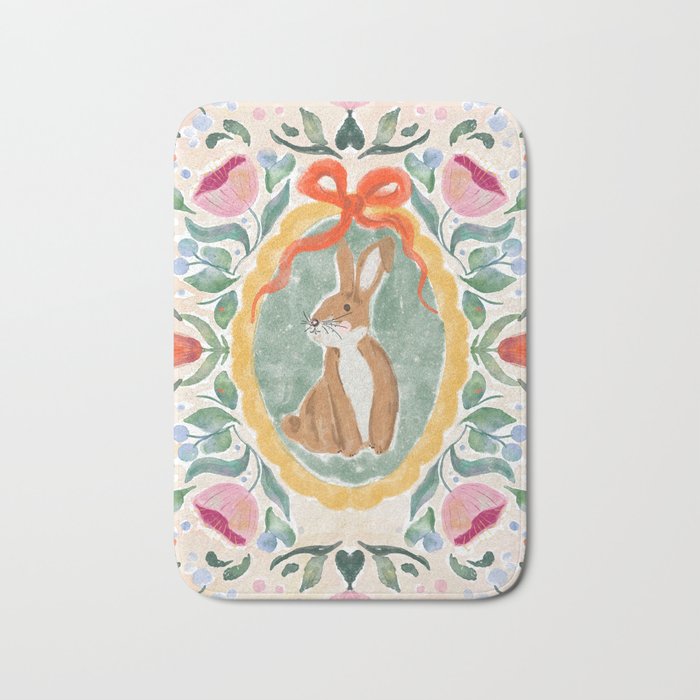 Enchanting Victorian Bunny Illustration Bath Mat Gallery Image 1