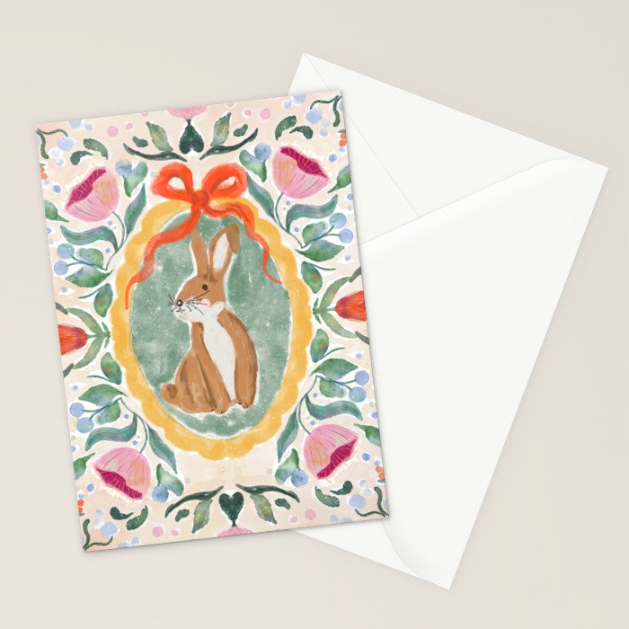 Enchanting Victorian Bunny Illustration Stationery Card Gallery Image 2