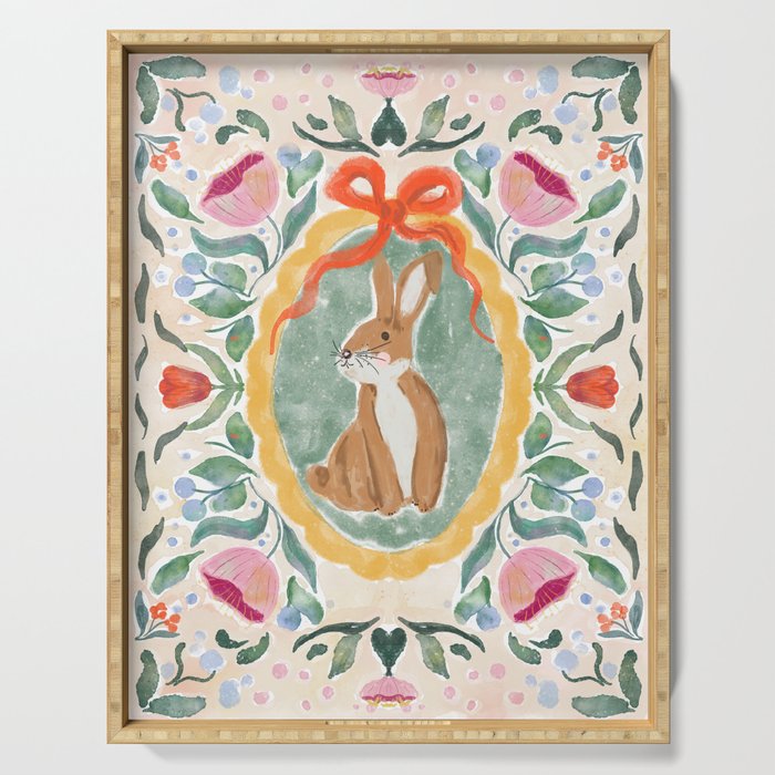 Enchanting Victorian Bunny Illustration Serving Tray Gallery Image 1