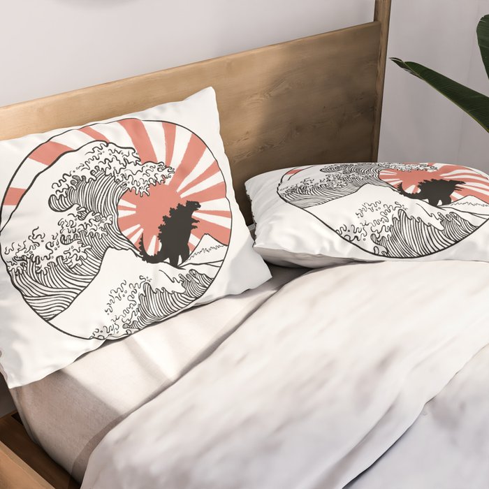 Godzilla Rising Sun The Great Wave  Pillow Sham Gallery Image 2