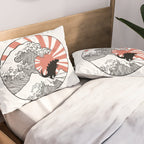Godzilla Rising Sun The Great Wave  Pillow Sham Gallery Image 2