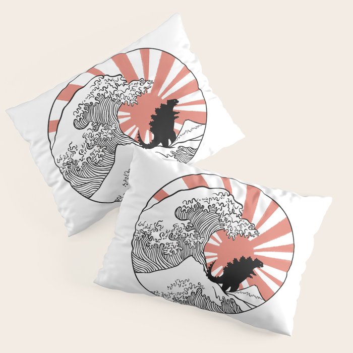 Godzilla Rising Sun The Great Wave  Pillow Sham Gallery Image 1