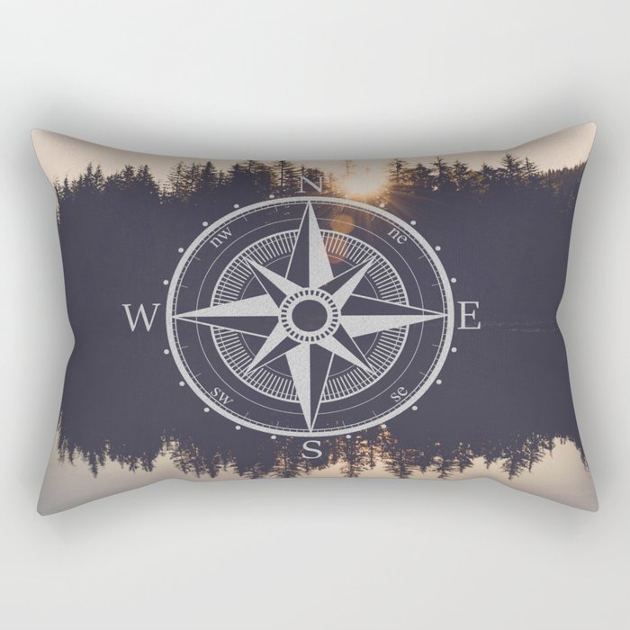 Wooded Lake Reflection Compass Rectangular Pillow Gallery Image 2