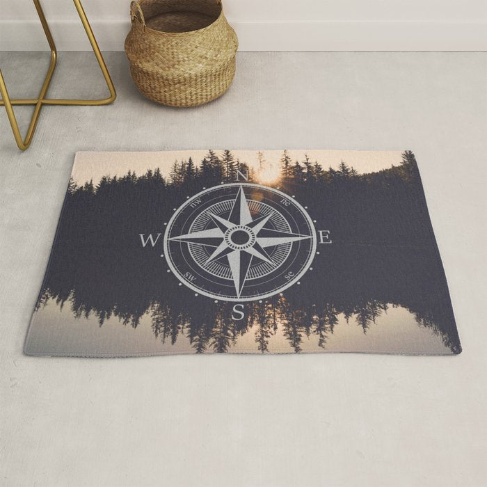 Wooded Lake Reflection Compass Rug Gallery Image 1