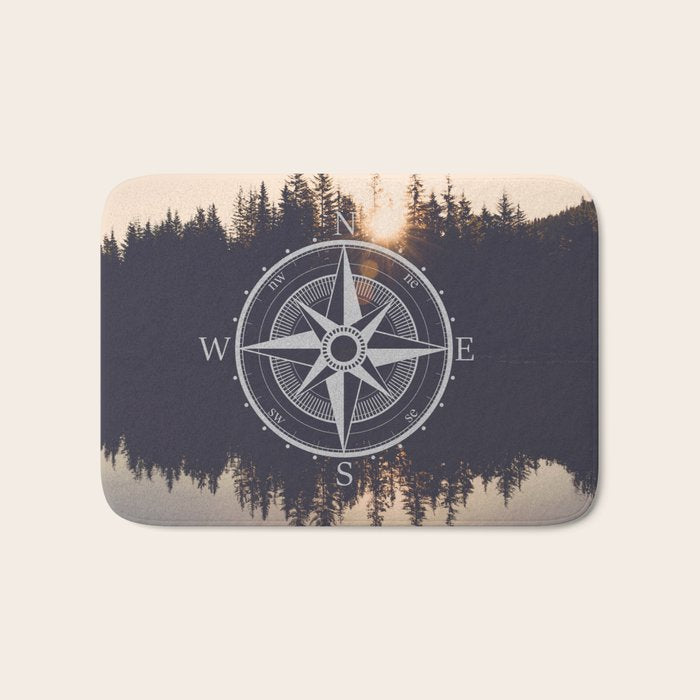 Wooded Lake Reflection Compass Bath Mat Gallery Image 1