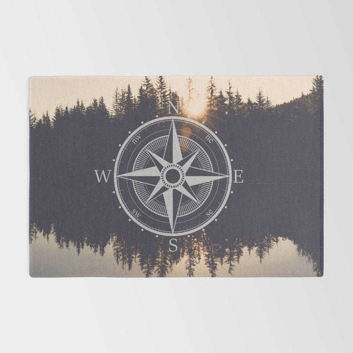 Wooded Lake Reflection Compass Rug Gallery Image 2