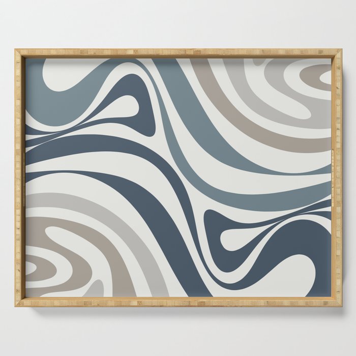 New Groove Retro Swirl Abstract Pattern in Neutral Blue Grey Serving Tray Gallery Image 1