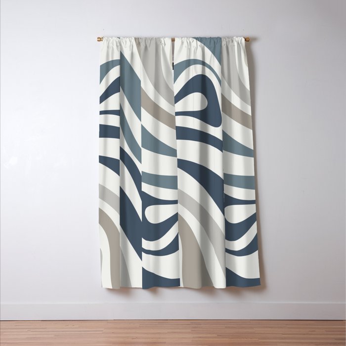 New Groove Retro Swirl Abstract Pattern in Neutral Blue Grey Window Curtain Gallery Image 3