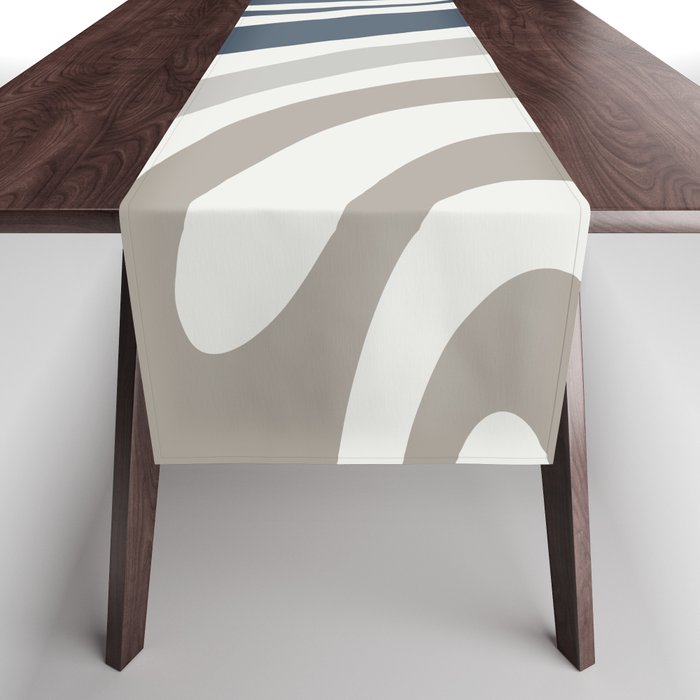 New Groove Retro Swirl Abstract Pattern in Neutral Blue Grey Table Runner Gallery Image 1