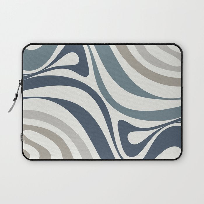 New Groove Retro Swirl Abstract Pattern in Neutral Blue Grey Laptop Sleeve Gallery Image 1