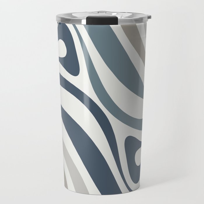 New Groove Retro Swirl Abstract Pattern in Neutral Blue Grey Travel Mug Gallery Image 1