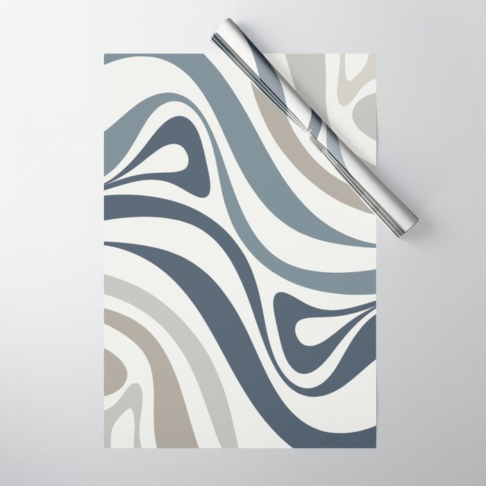 New Groove Retro Swirl Abstract Pattern in Neutral Blue Grey Wrapping Paper Gallery Image 1
