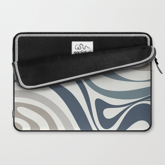 New Groove Retro Swirl Abstract Pattern in Neutral Blue Grey Laptop Sleeve Gallery Image 2