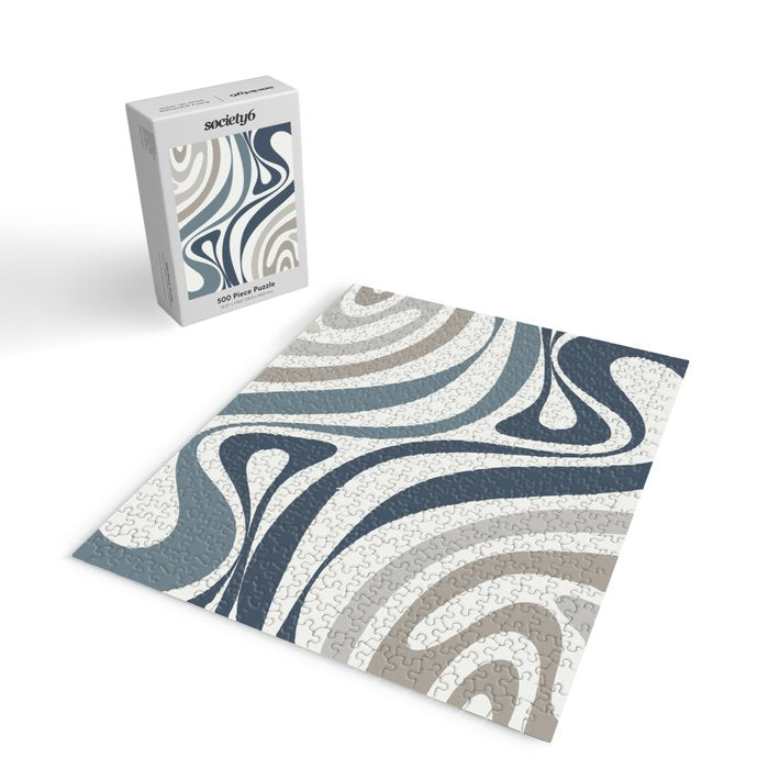 New Groove Retro Swirl Abstract Pattern in Neutral Blue Grey Jigsaw Puzzle Gallery Image 2